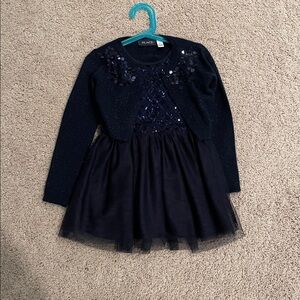 Navy Blue sparkle Sequin and Tulle Dress with matching shoulder cardigan